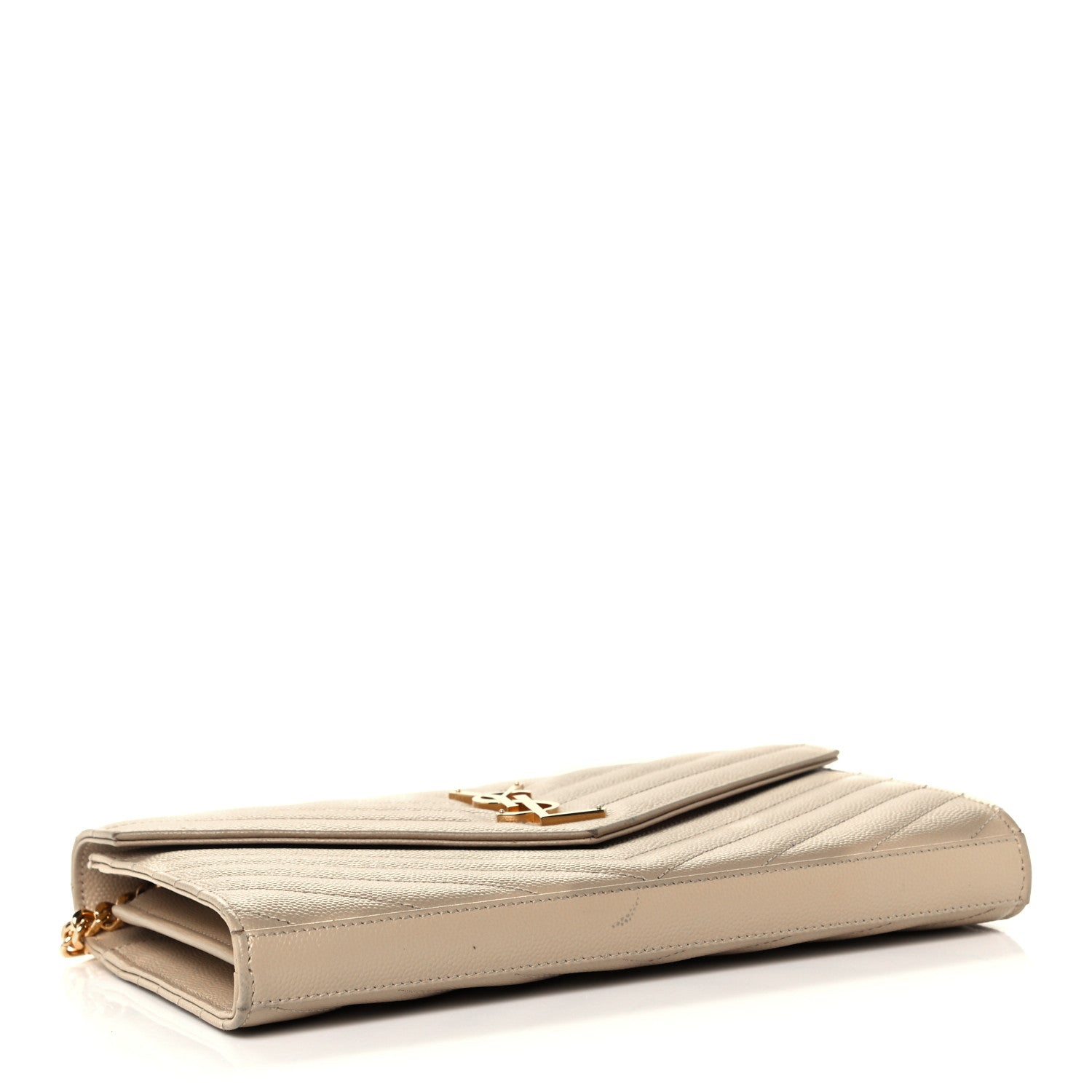 Saint Laurent Grain De Poudre Matelasse Chevron Monogram Chain Wallet Nude Powder 3 of 11