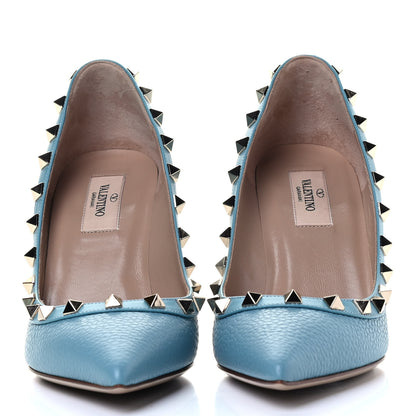 Valentino Garavani Pebbled Calfskin Rockstud 85mm Pumps 37.5 Light Blue 2 of 8