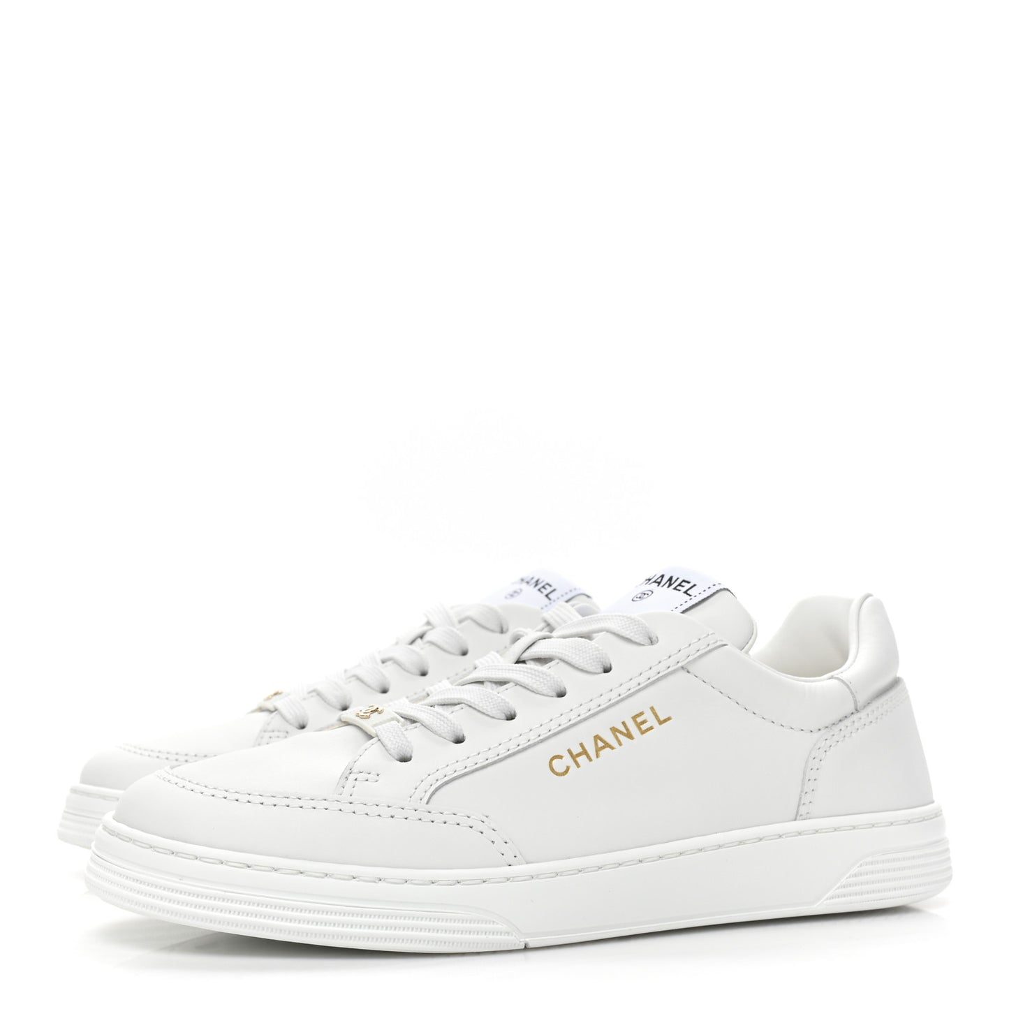 Calfskin Womens CC Logo Sneakers 38 White