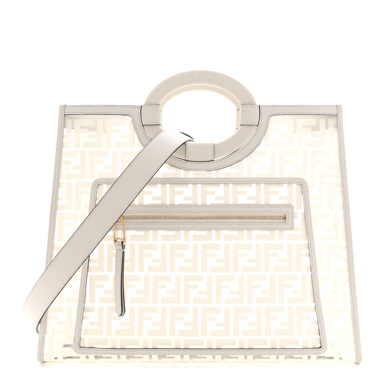 Fendi TPU FF Vitello Century Plexiglass Medium Runaway Shopper Tote White 1 of 15