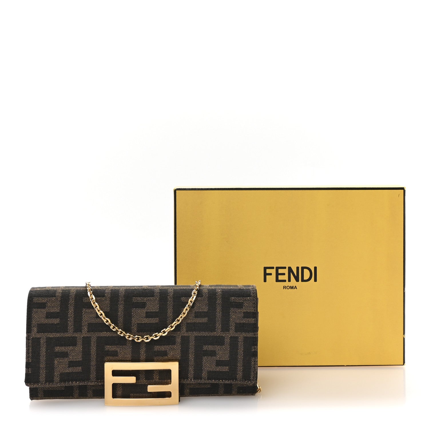 Fendi Fabric Jacquard FF 1974 Continental Wallet On Chain Tobacco Moro 11 of 11
