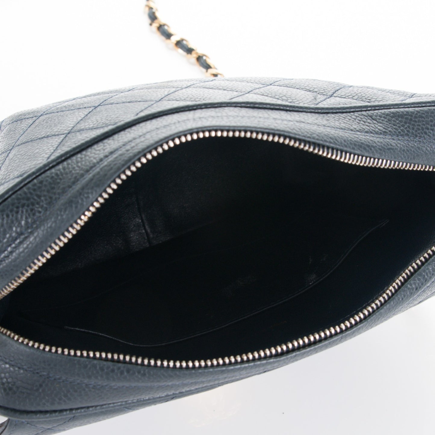Caviar Quilted Flap Camera Case Navy