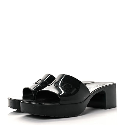 Gucci Rubber Gucci Logo Womens Platform 20/60mm Slide Sandals 36 Black 8 of 24
