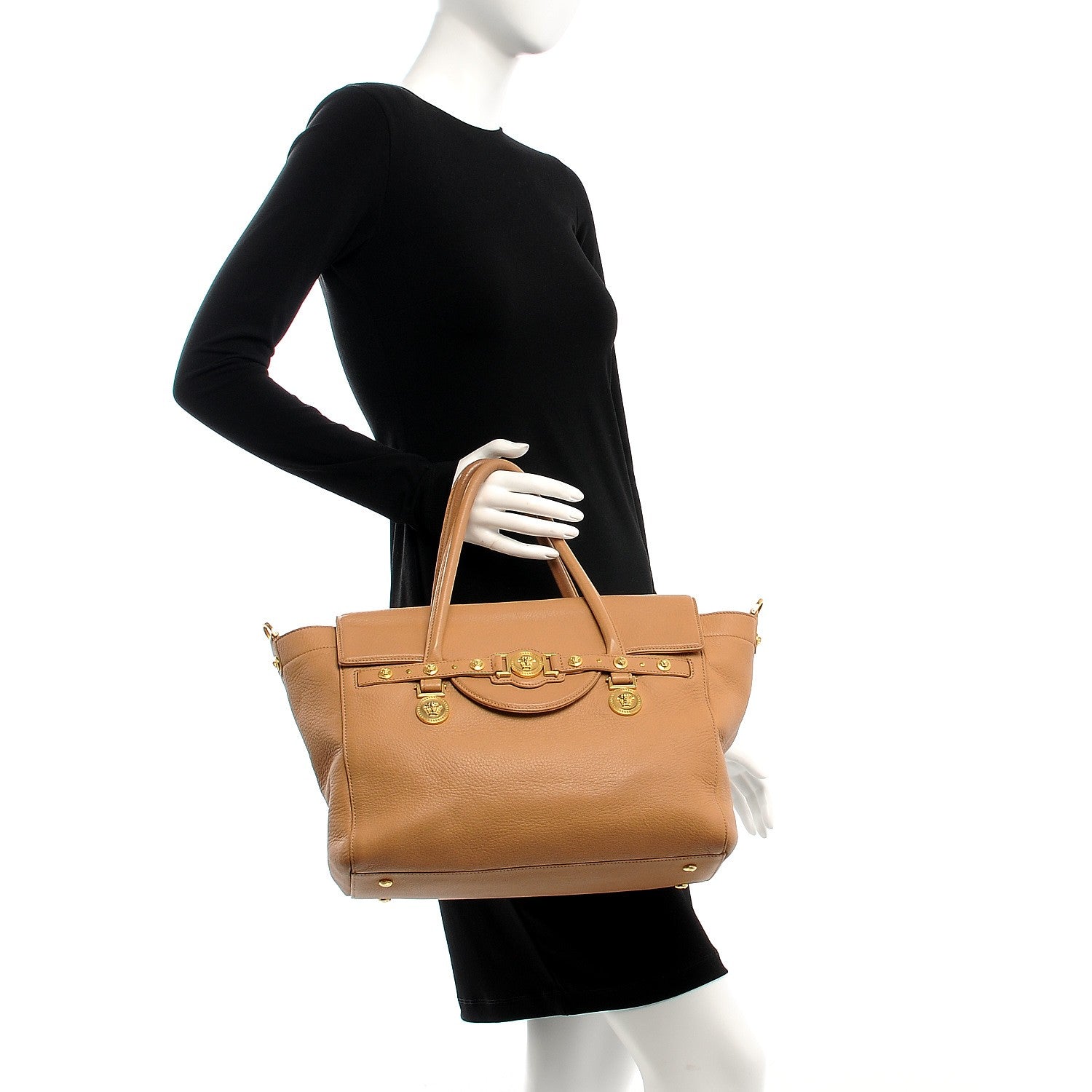 Versace Deerskin Large Signature Tote Camel 3 of 7