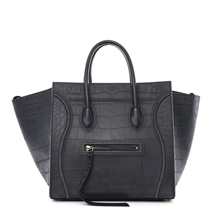 Celine Crocodile Embossed Nubuck Medium Phantom Luggage Navy Blue 1 of 18