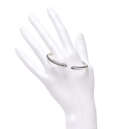 David Yurman Sterling Silver Diamond Blue Topaz 5mm Cable Classics Bracelet 2 of 4