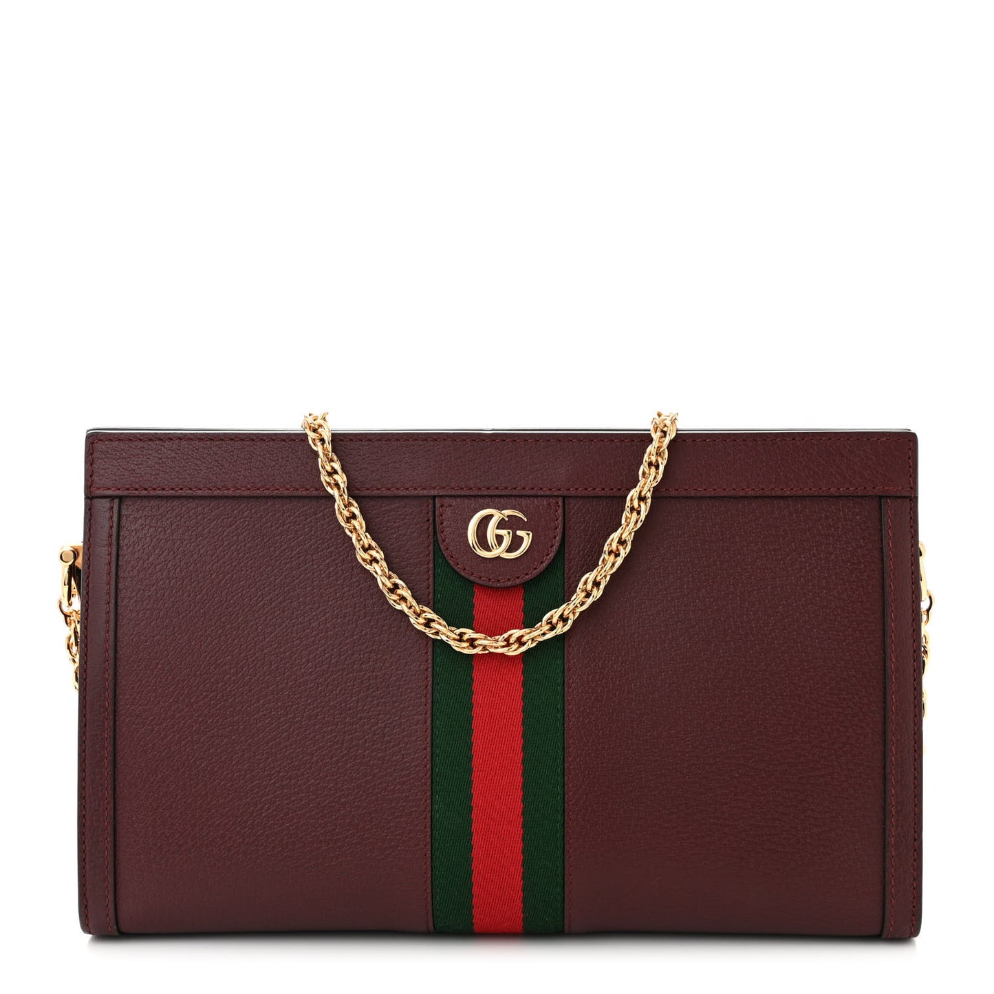 Textured Calfskin Web Medium Ophidia Chain Shoulder Bag Vintage Bordeaux