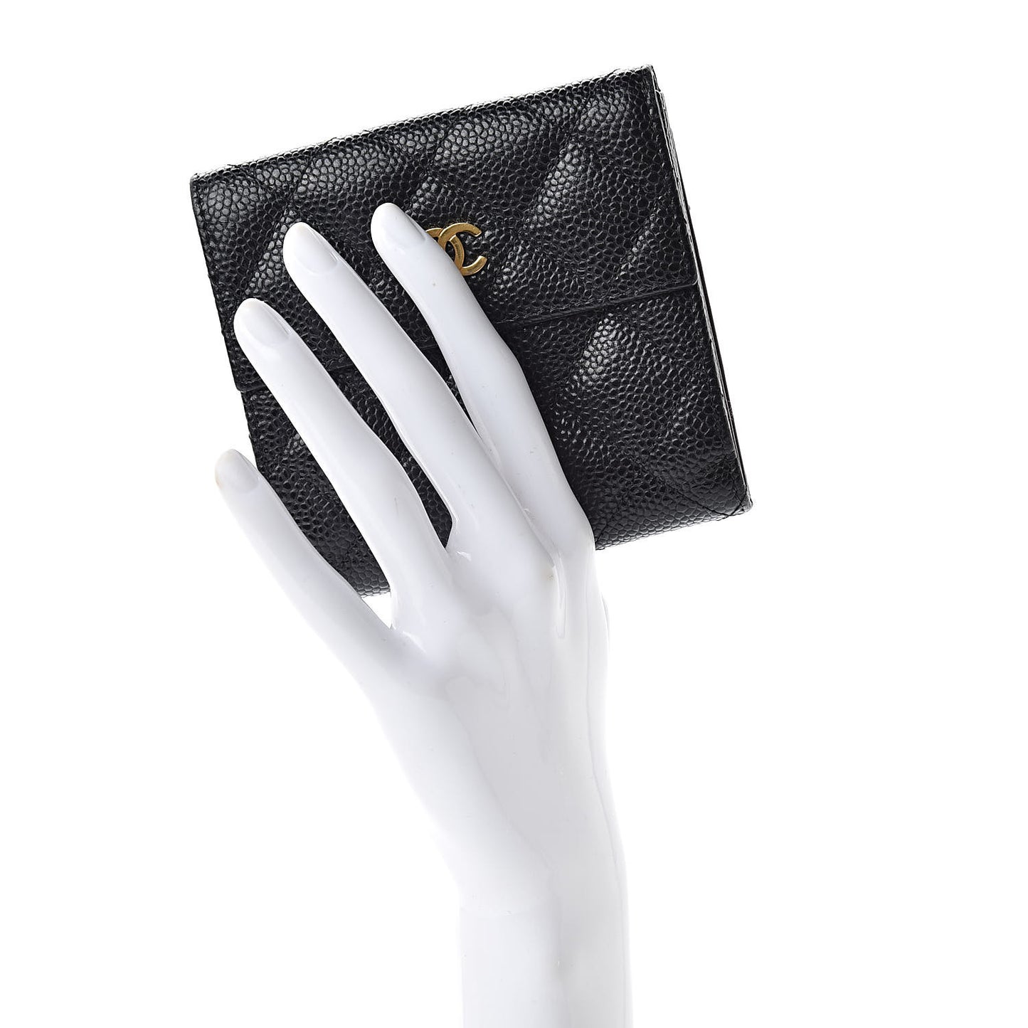 Caviar Quilted Compact French Flap Wallet Black
