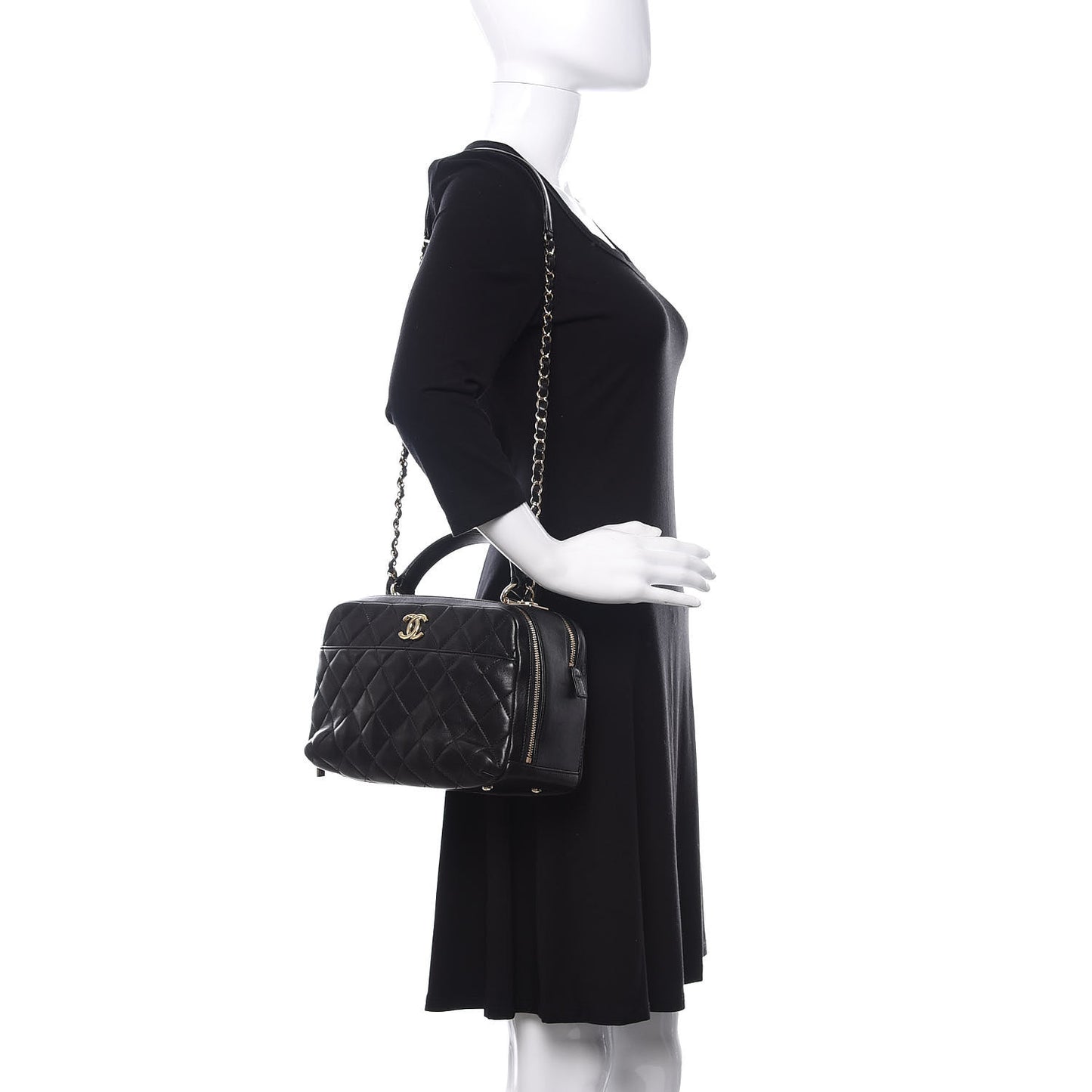 Lambskin Quilted Medium Trendy CC Bowling Bag Black