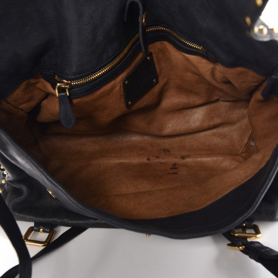 Nappa Studded Aviator Satchel Blue