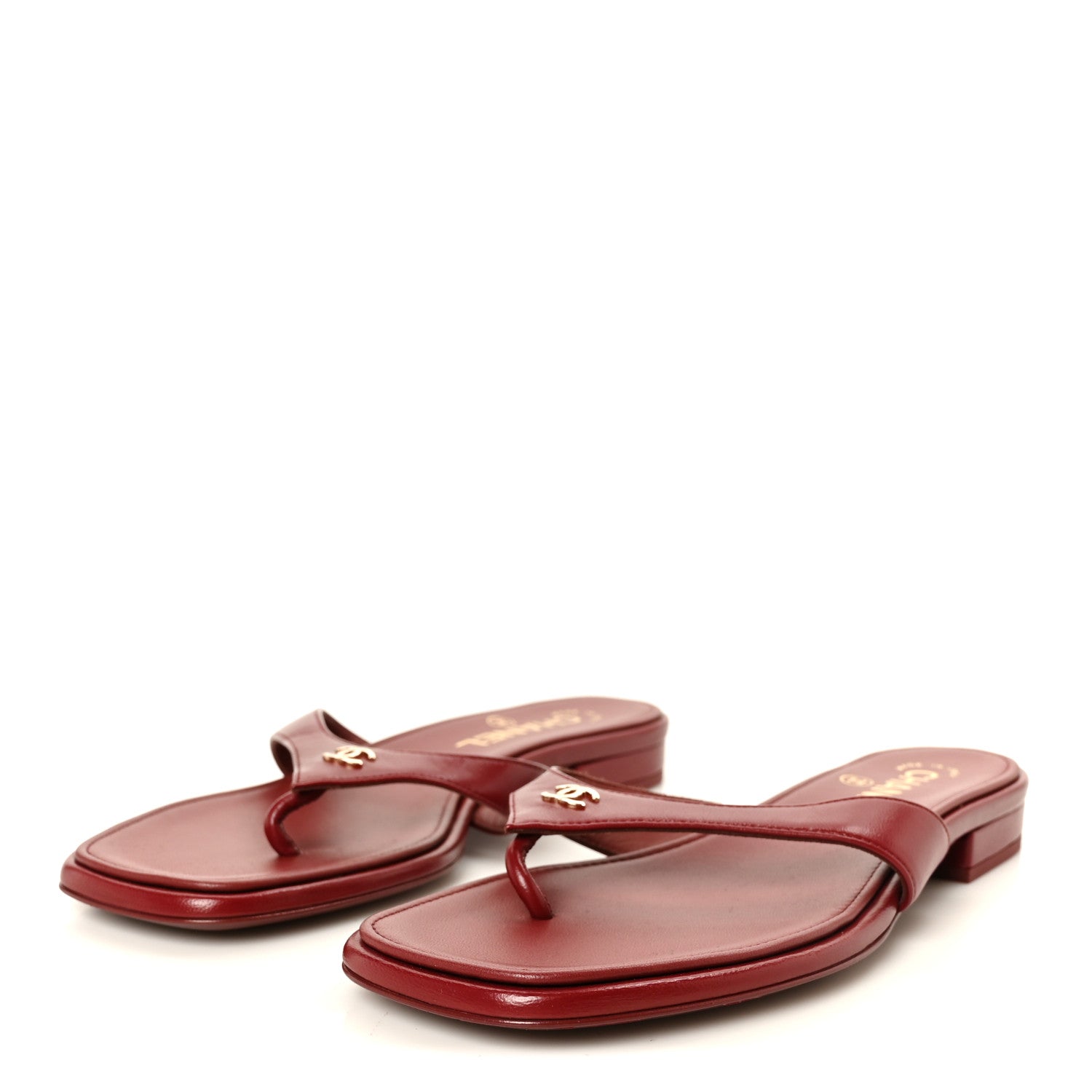 Chanel Lambskin CC Thong Sandals 38 Burgundy 4 of 9