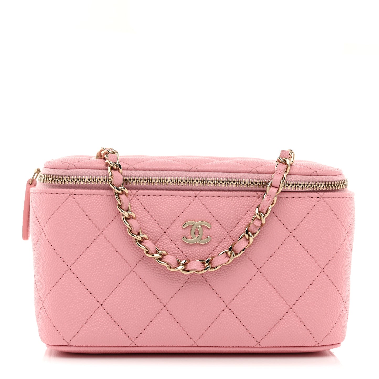 Caviar Quilted Small Vanity Case With Chain Pink