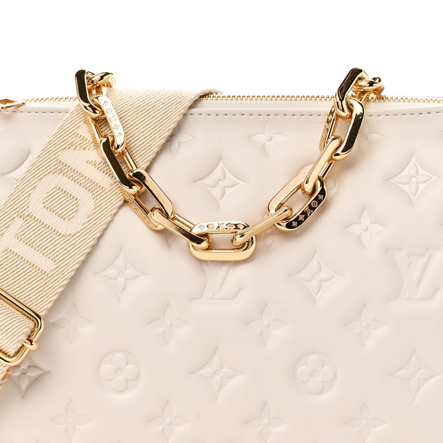 Lambskin Embossed Monogram Coussin PM Beige Cream