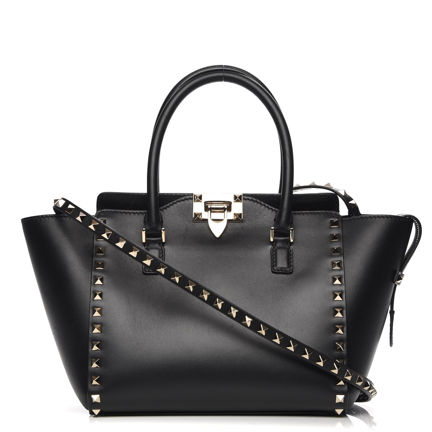 Valentino Garavani Vitello Small Rockstud Double Handle Tote Black 1 of 7