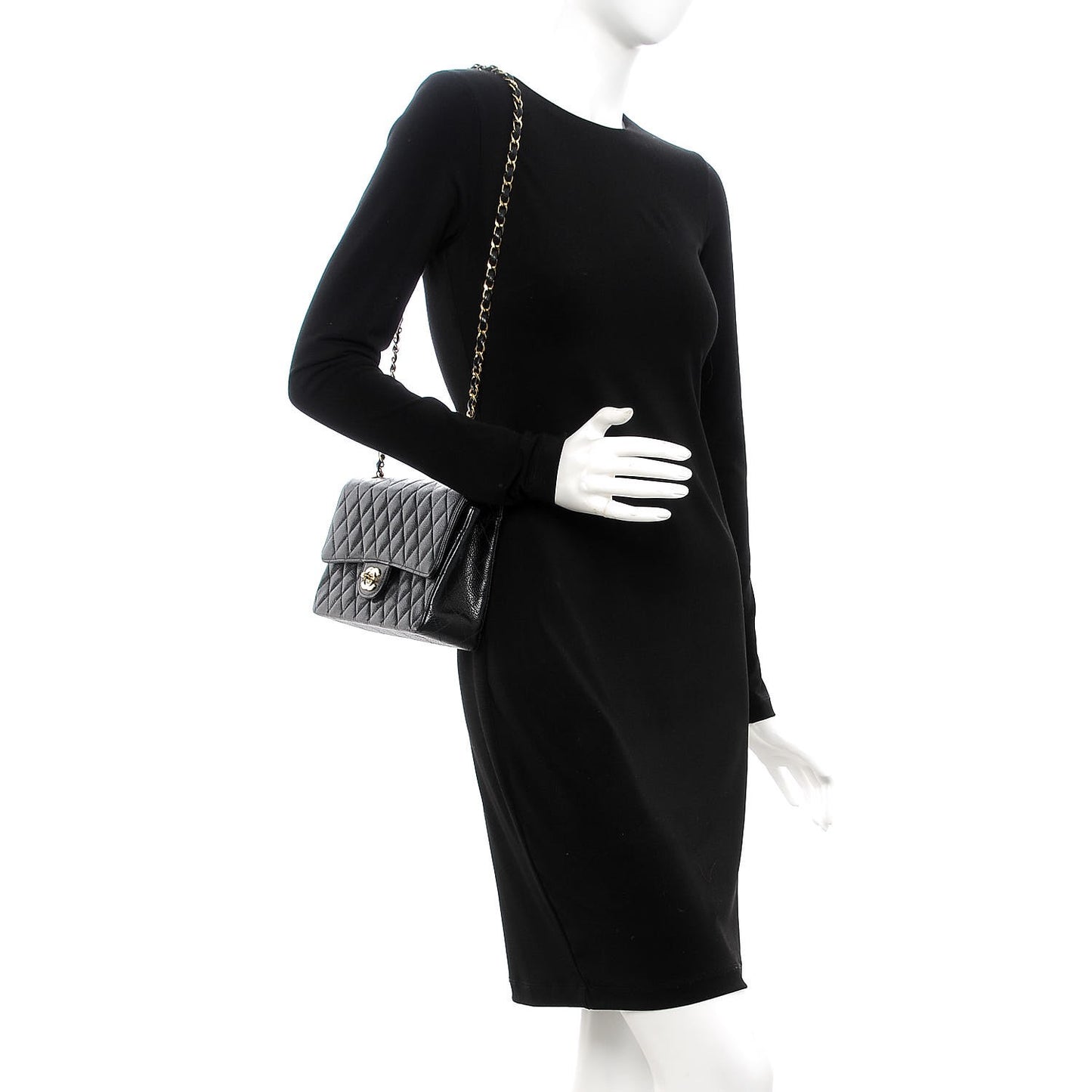 Caviar Quilted Medium Double Flap Black