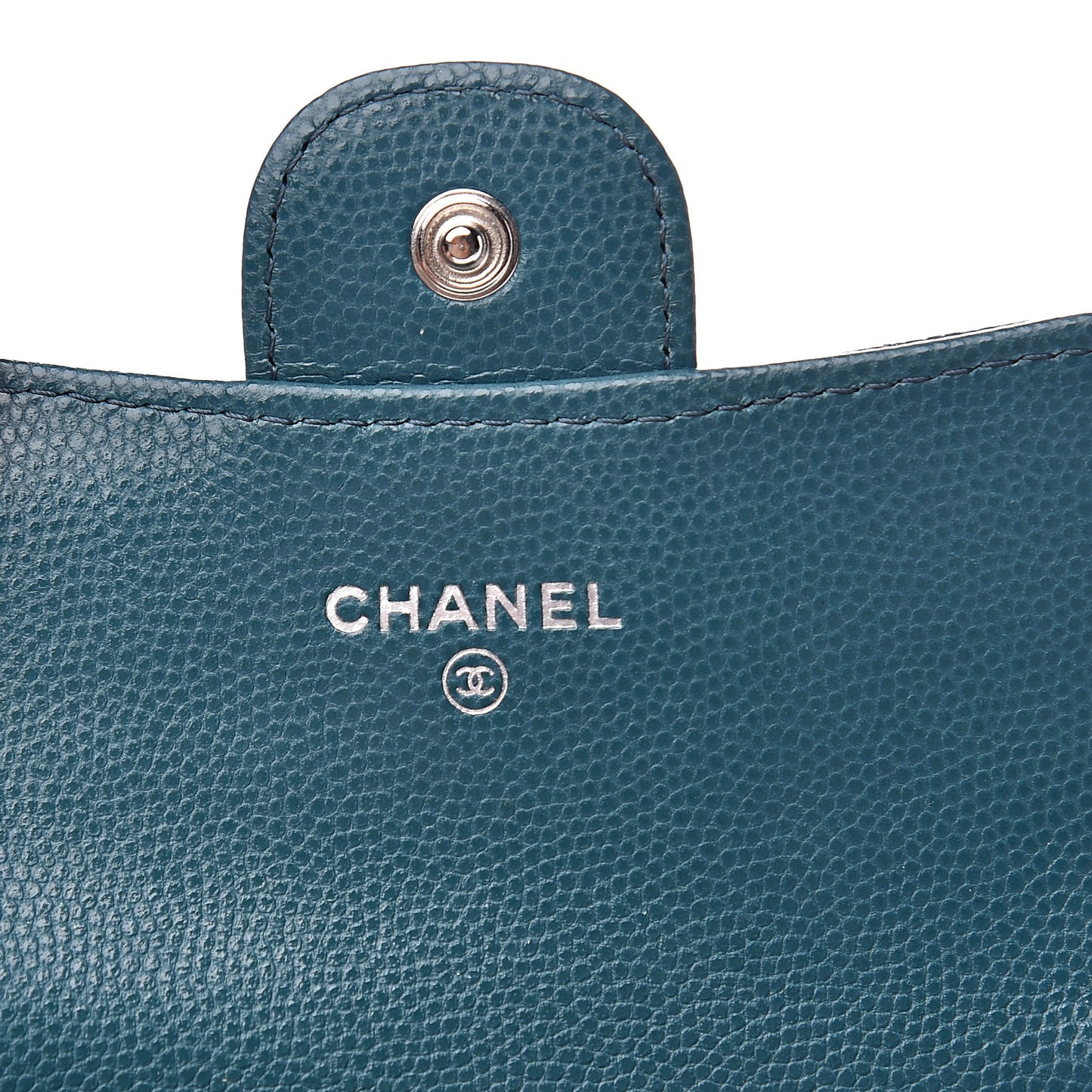 Caviar Quilted Flap Card Holder Wallet Dark Turquoise