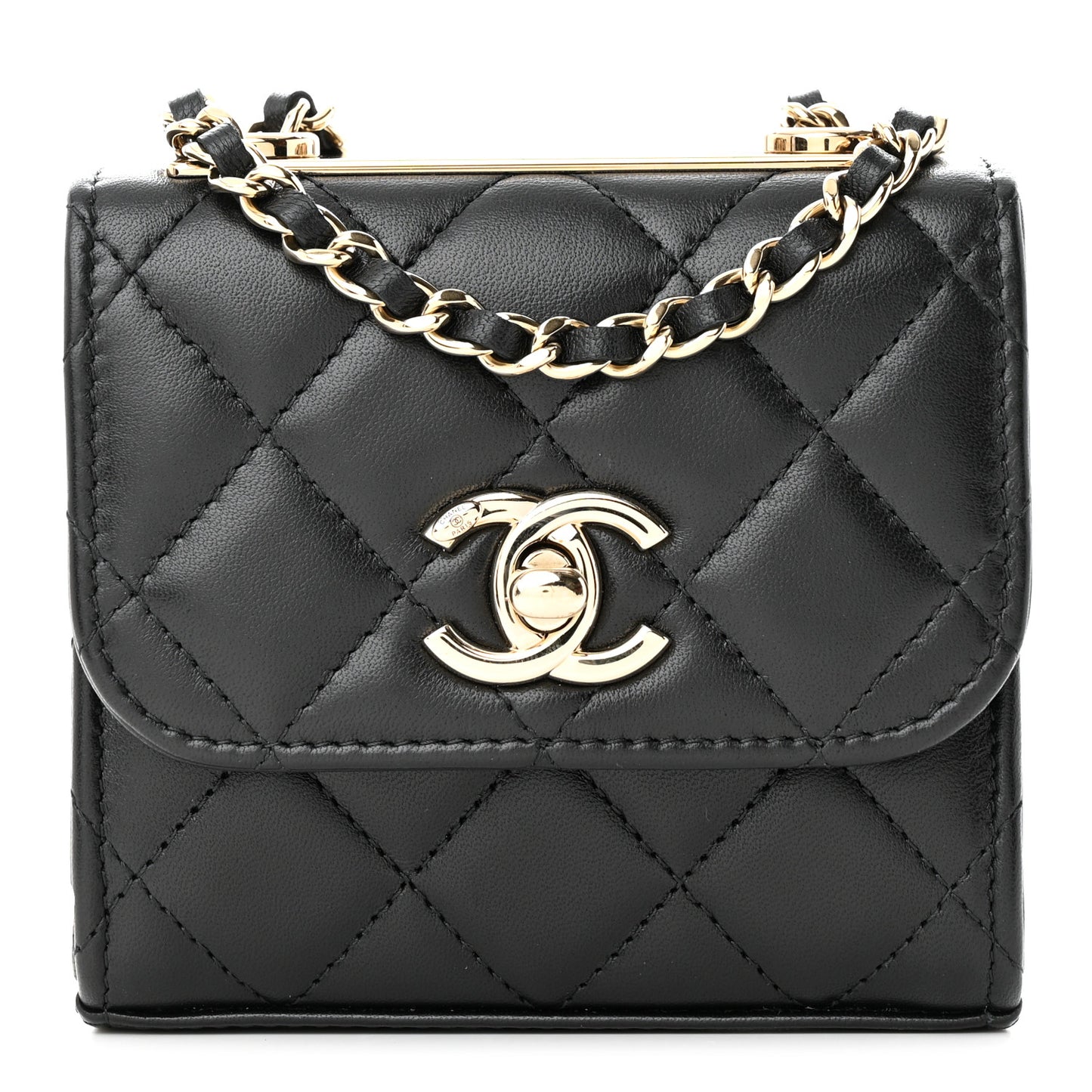 Lambskin Quilted Mini Trendy CC Chain Wallet Black