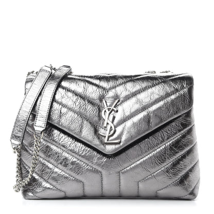 Saint Laurent Metallic Calfskin Y Quilted Monogram Small Loulou Chain Satchel Acciaio 1 of 10