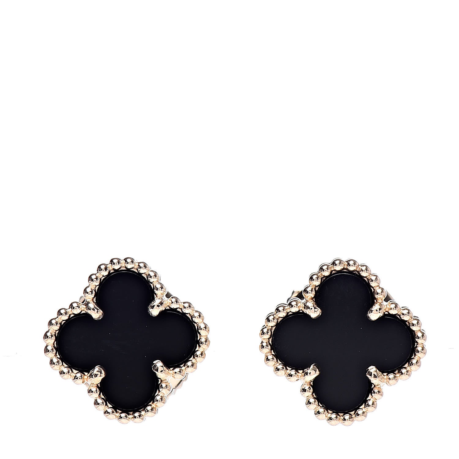 Van Cleef & Arpels 18K Yellow Gold Black Onyx Sweet Alhambra Earrings 1 of 5