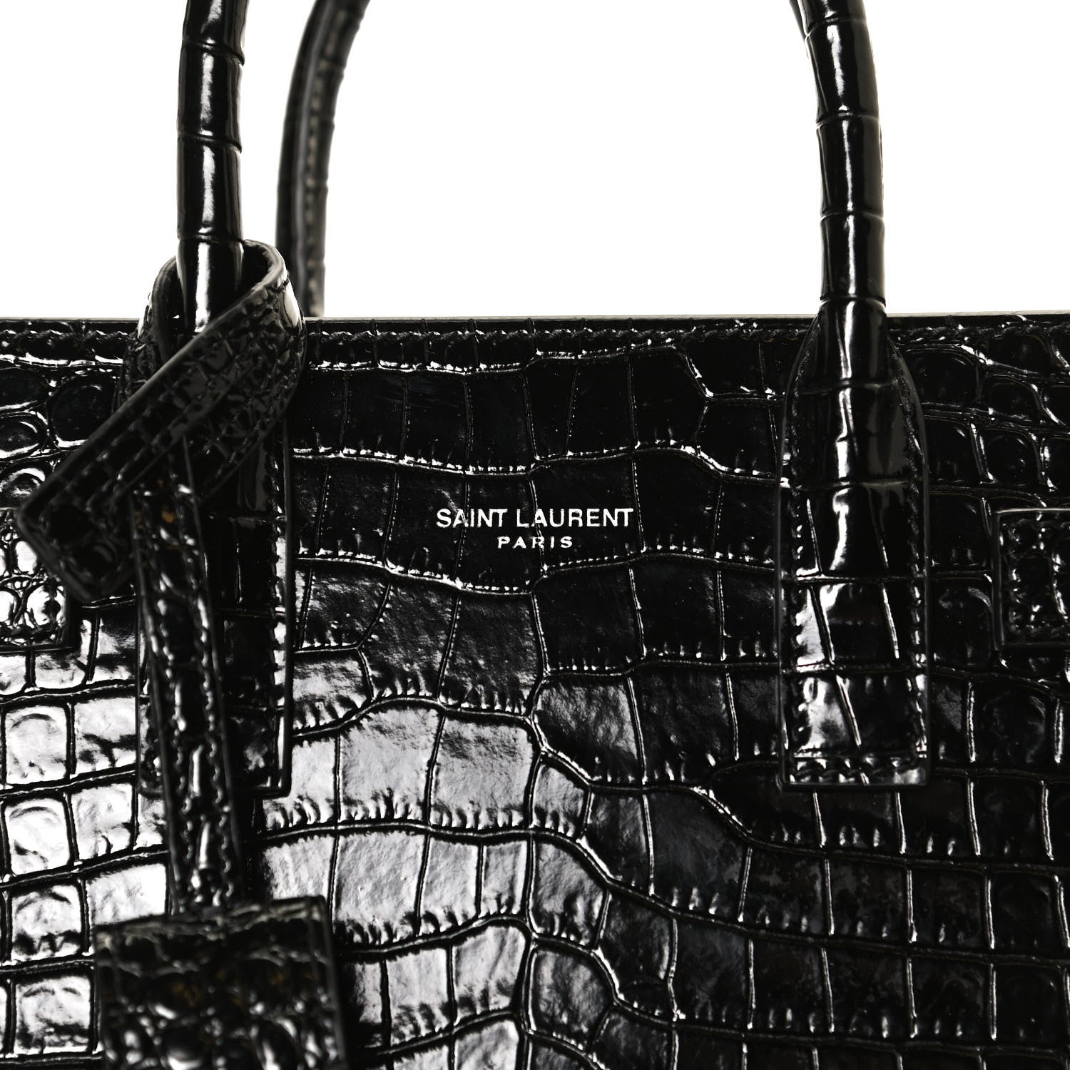 Saint Laurent Calfskin Crocodile Embossed Nano Sac De Jour Black 7 of 10