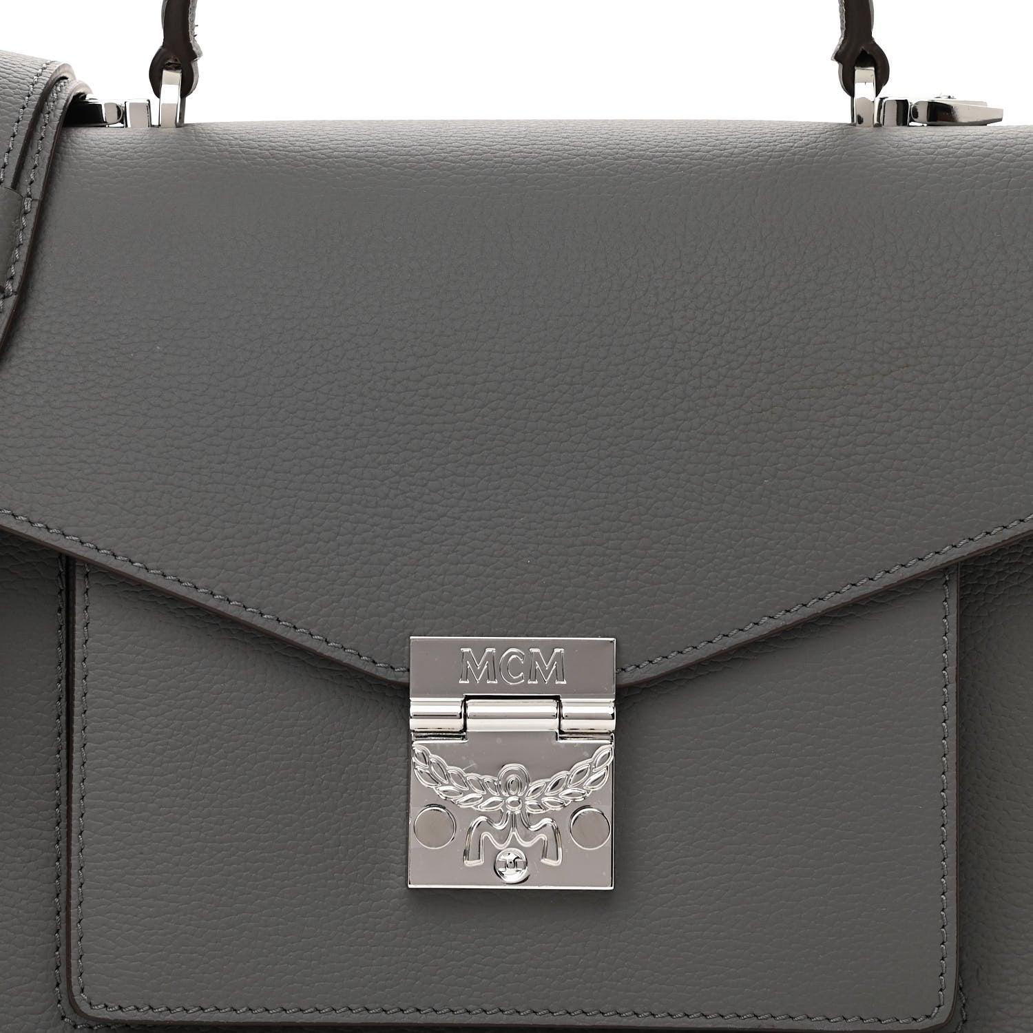 MCM Grained Calfskin Medium Patricia Park Avenue Satchel Grey 7 of 9