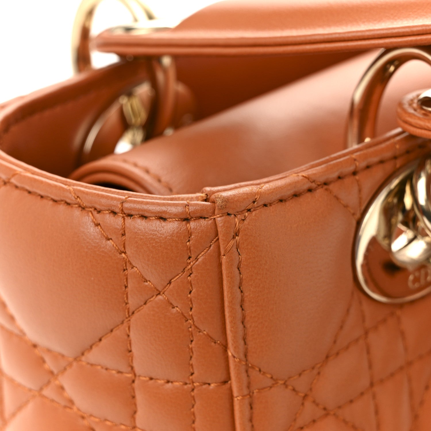 Christian Dior Lambskin Cannage Small Lucky Badges My Lady Dior Orange 15 of 15