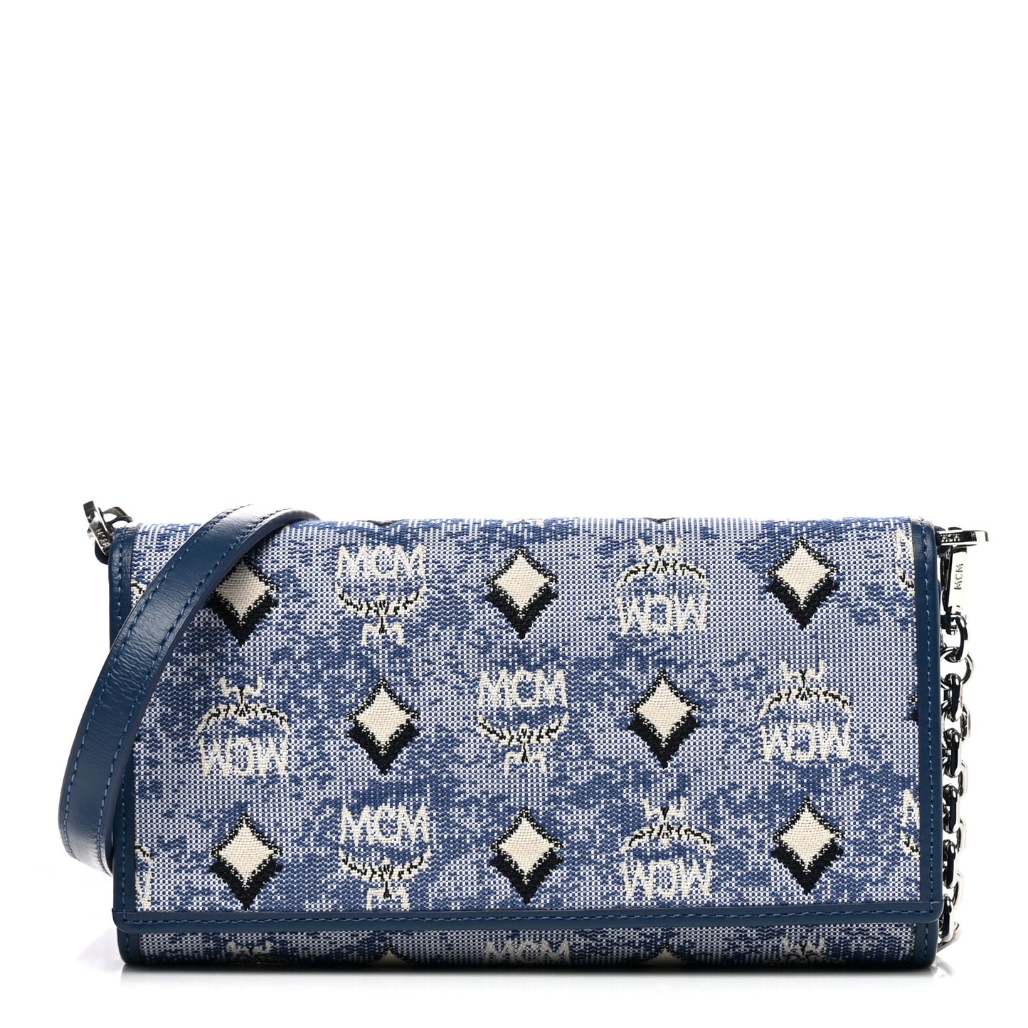 Vintage Jacquard Monogram Aren Chain Wallet Crossbody Blue