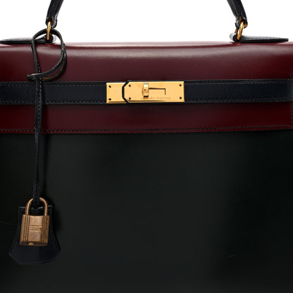 Hermes Box Tri-Color Kelly Sellier 32 Vert Fonce Rouge H Blue Indigo 8 of 14