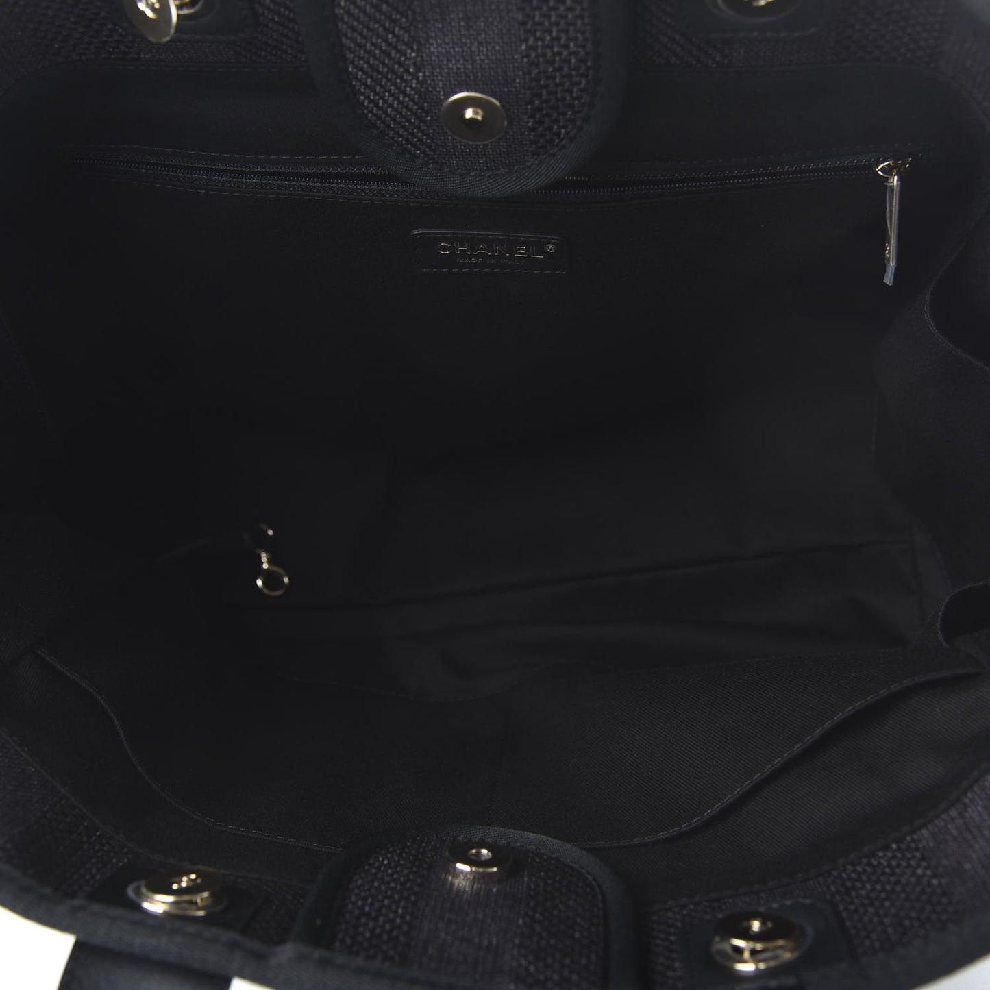 Mixed Fibers Calfskin Striped Medium Deauville Tote Black