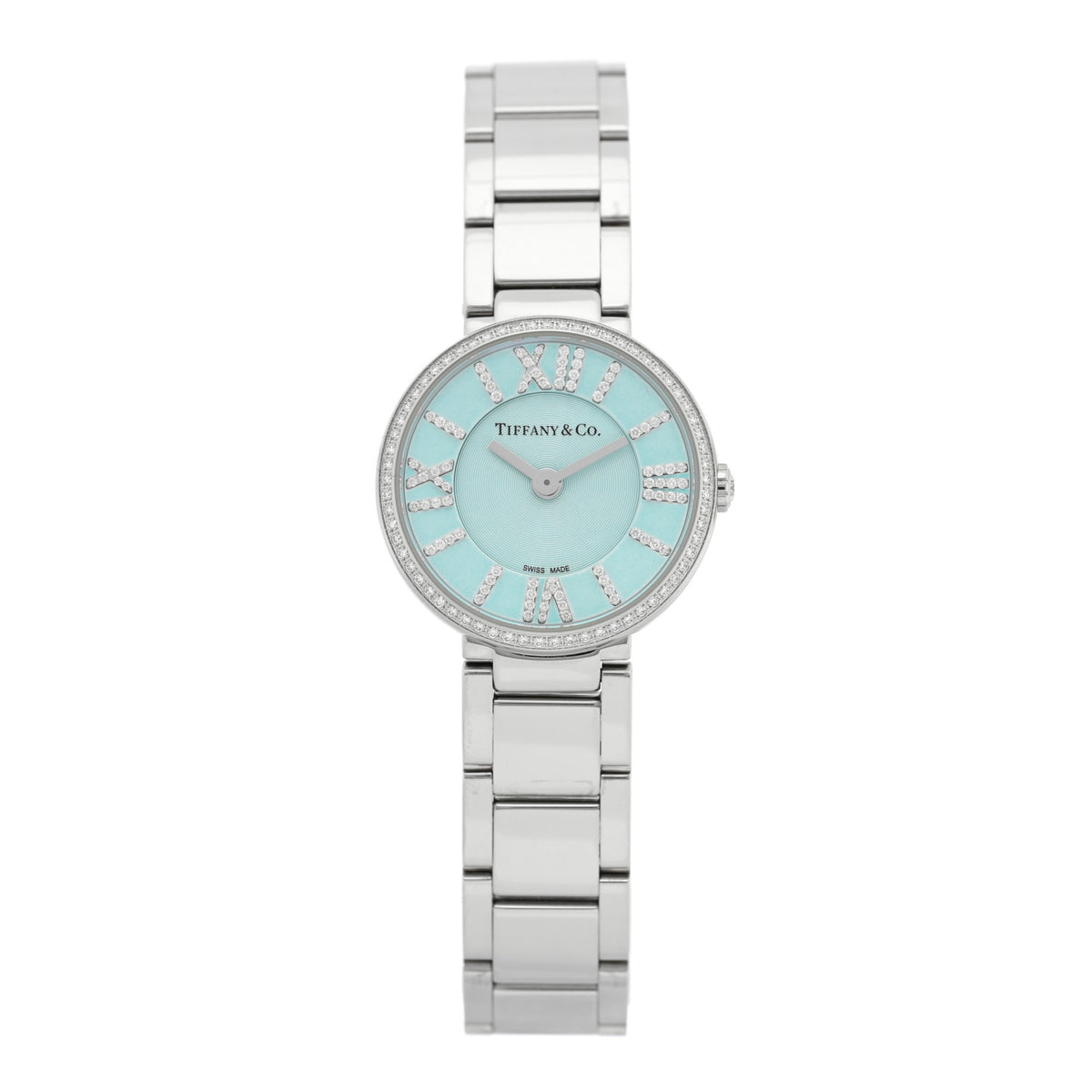 Tiffany Stainless Steel Diamond Bezel 24mm Atlas 2-Hand Quartz Watch Ice Blue 1 of 4