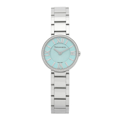 Tiffany Stainless Steel Diamond Bezel 24mm Atlas 2-Hand Quartz Watch Ice Blue 1 of 4