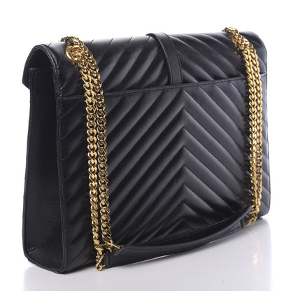 Saint Laurent Grain De Poudre Matelasse Chevron Large Monogram Satchel Black 3 of 9