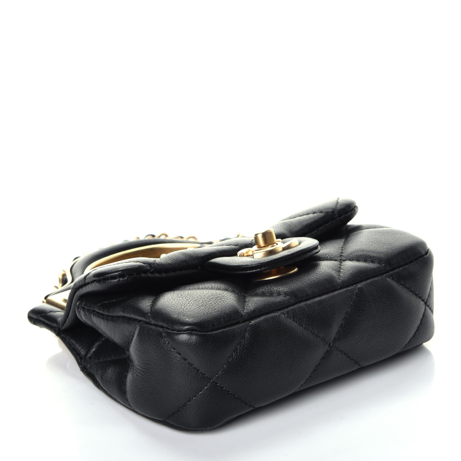 Chanel Calfskin Quilted Lady Handle Flap Card Holder With Chain Black 4 of 11