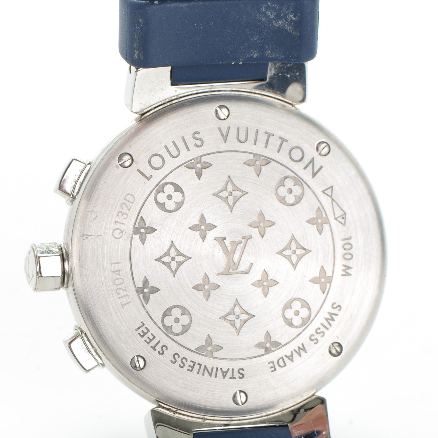 Louis Vuitton Stainless Steel Rubber Diamond 34mm Tambour Lovely Cup Quartz Watch Blue 10 of 12
