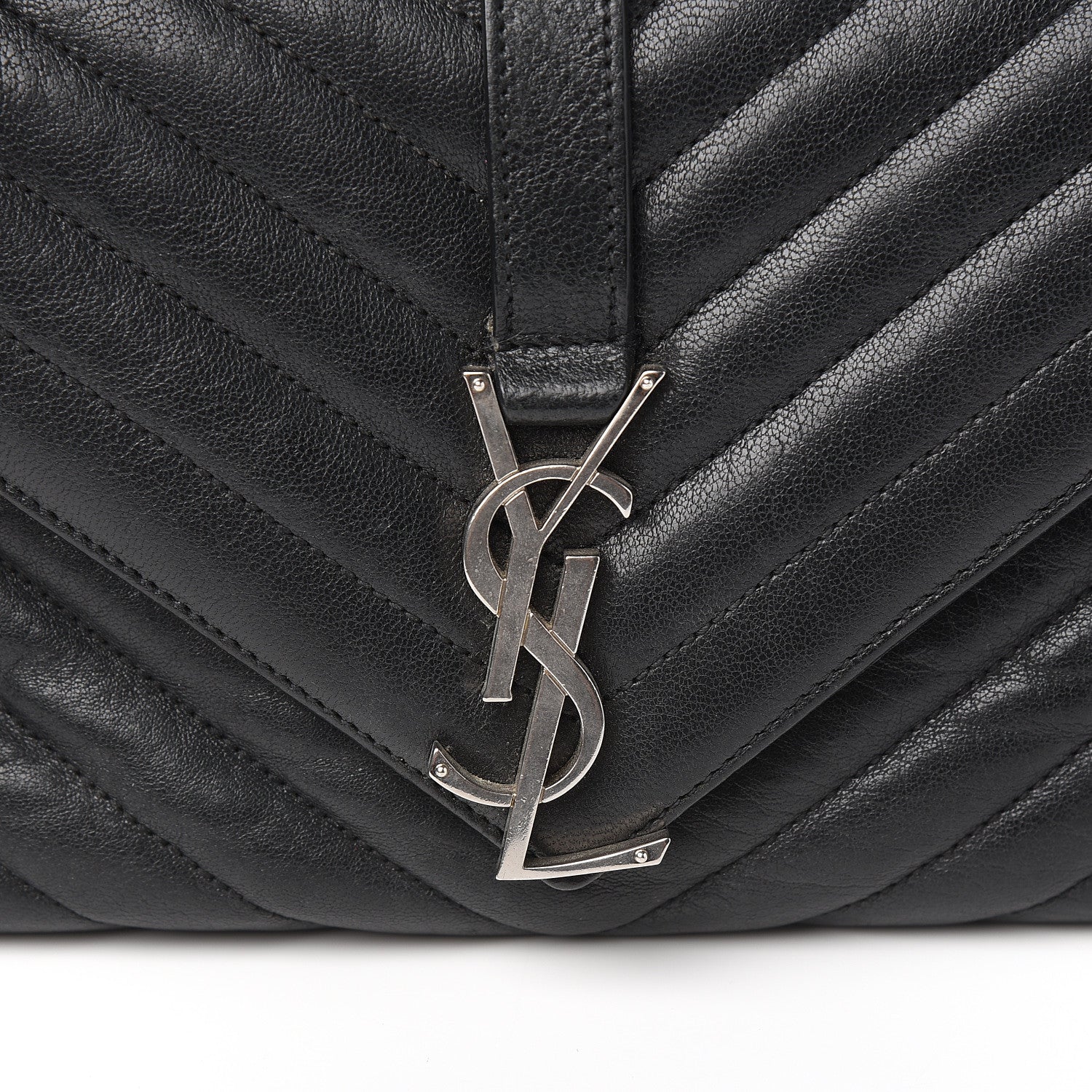 Saint Laurent Sheepskin Medium Tri-Quilt College Monogram Satchel Black 10 of 11