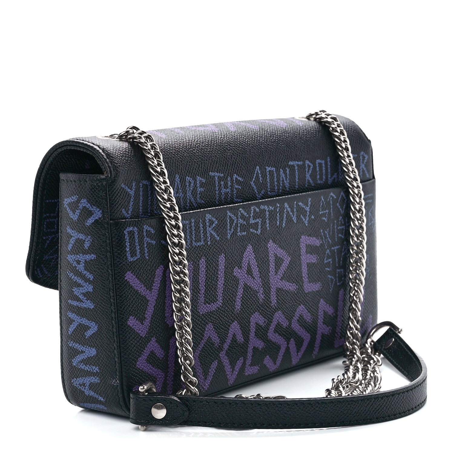 Balenciaga Grained Calfskin Graffiti BB Chain Wallet Black Bleu Violet 3 of 11