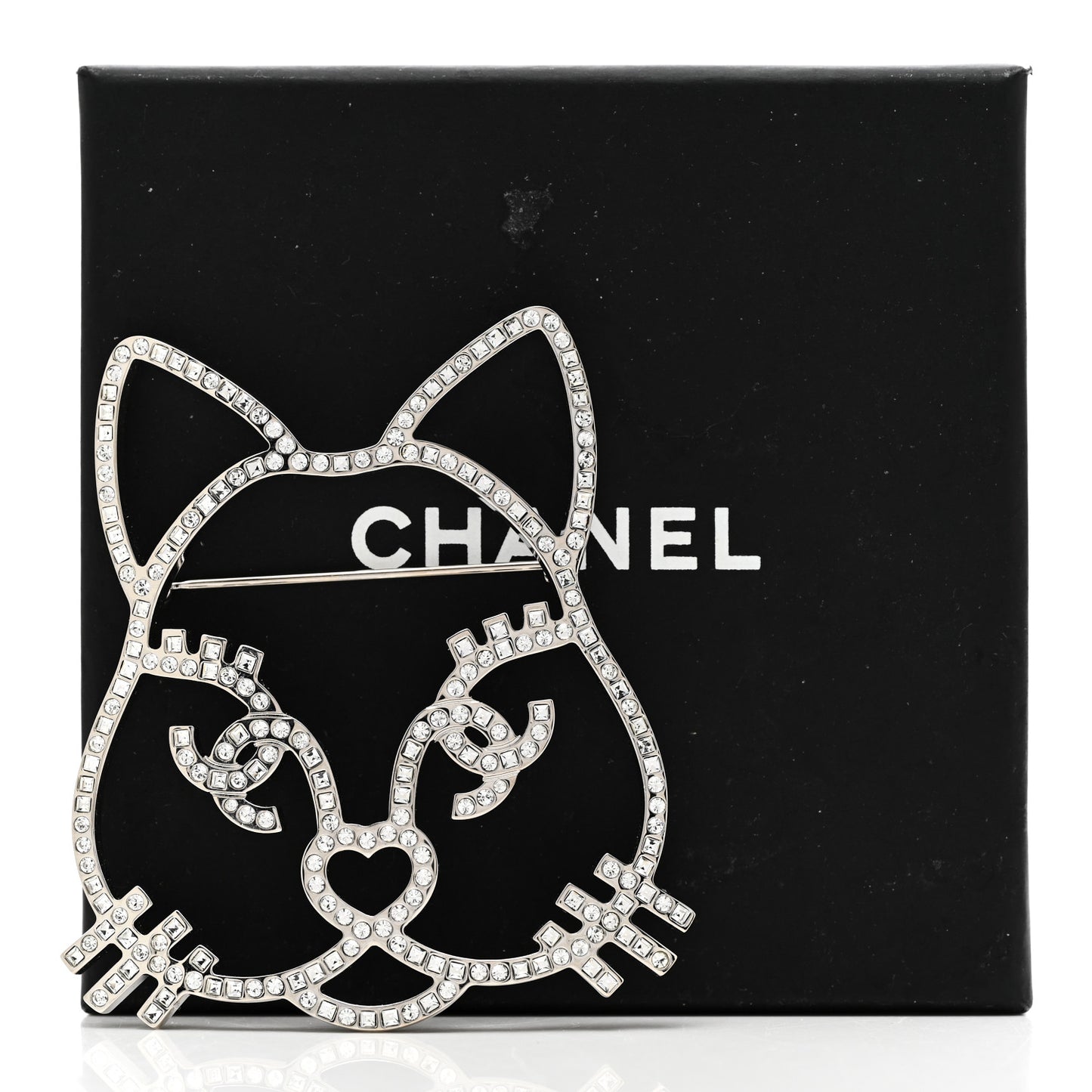 Strass Crystal Emoji Choupette Cat Brooch Silver