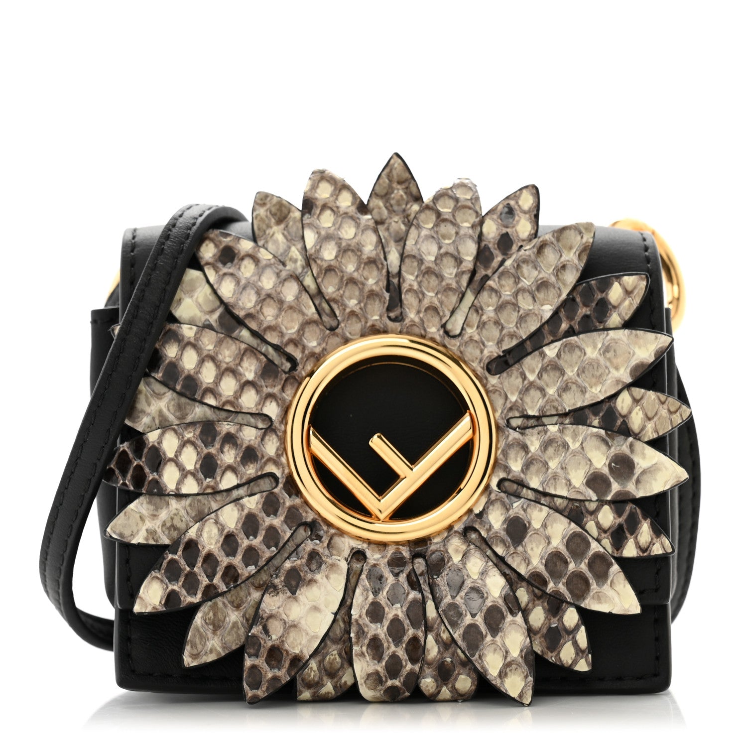 Fendi Vitello Snakeskin F is Fendi Flower Micro Kan I Shoulder Bag Black Multicolor 1 of 11