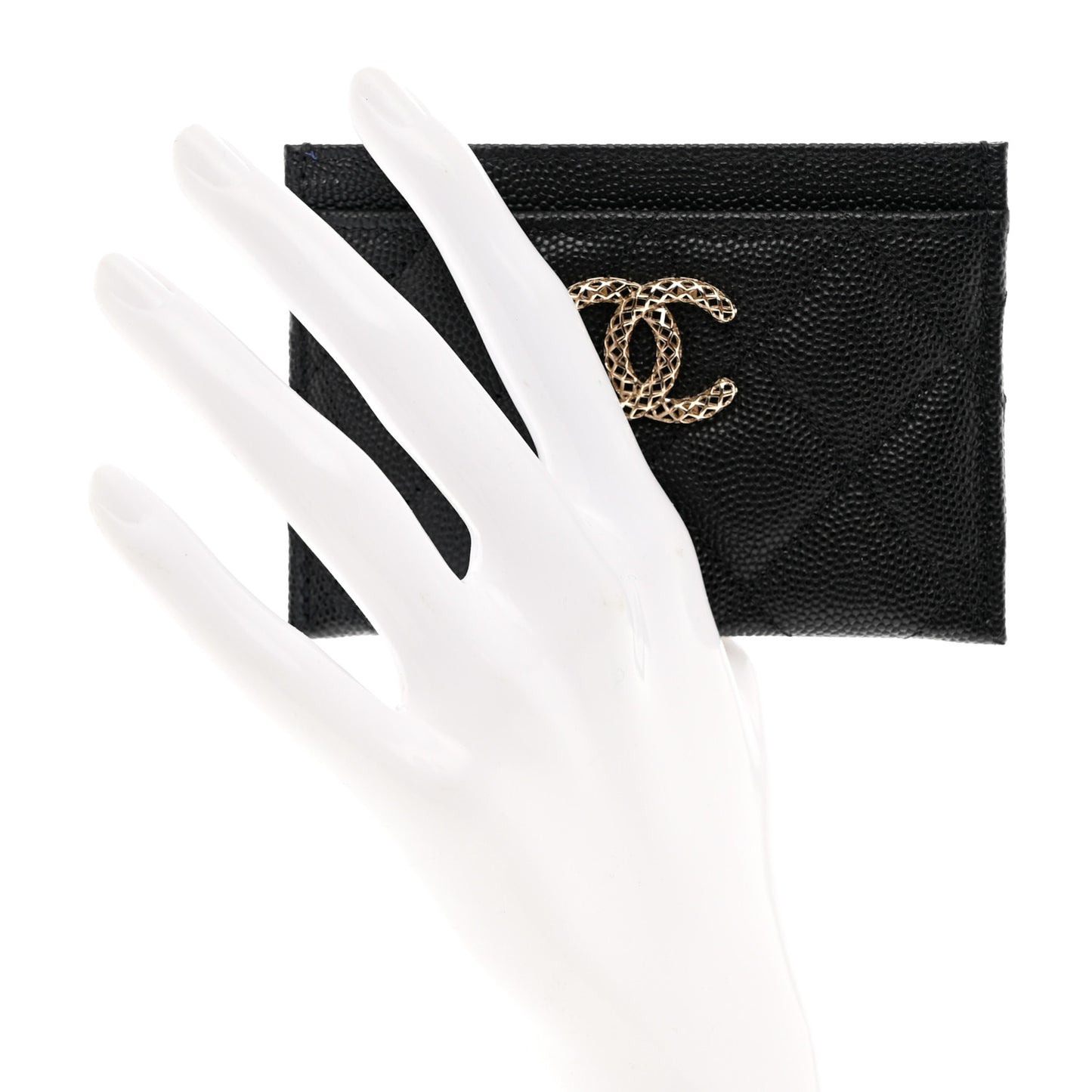 Caviar Metal Perforated Quilted CC Card Holder Black