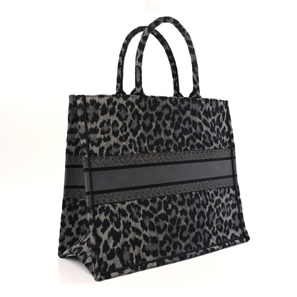 Christian Dior Canvas Mizza Embroidered Large Leopard Book Tote Grey 3 of 9