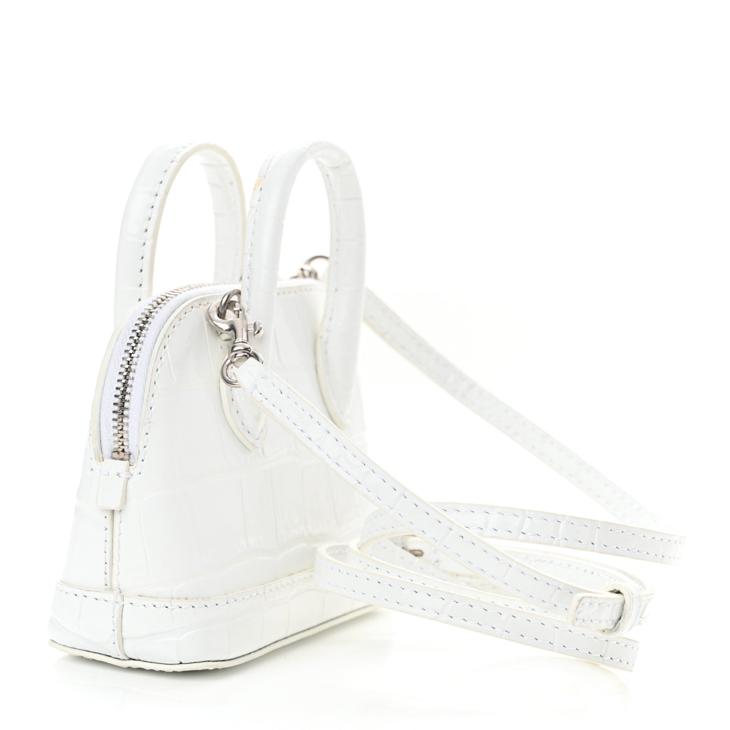 Calfskin Logo Crocodile Embossed Mini Ville Top Handle Bag White Black