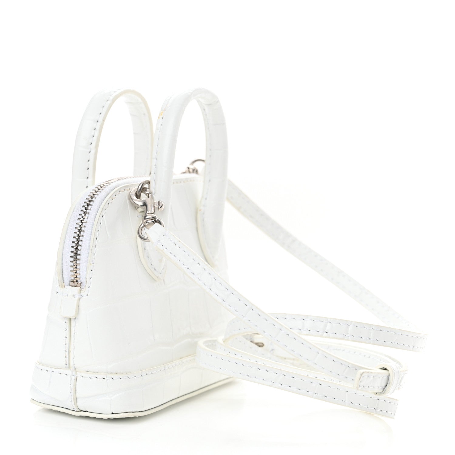 Balenciaga Calfskin Logo Crocodile Embossed Mini Ville Top Handle Bag White Black 3 of 10