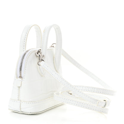 Balenciaga Calfskin Logo Crocodile Embossed Mini Ville Top Handle Bag White Black 3 of 10