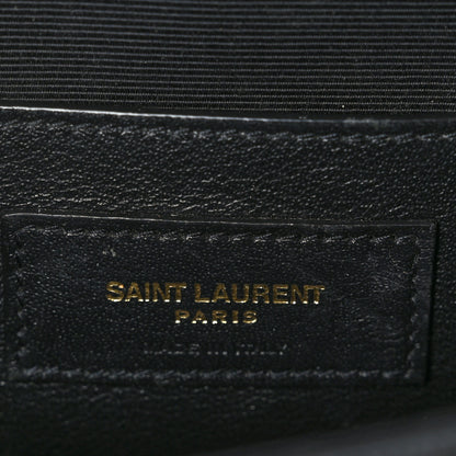 Saint Laurent Grain De Poudre Textured Mixed Matelasse Triquilt Small Monogram Satchel Black 6 of 8