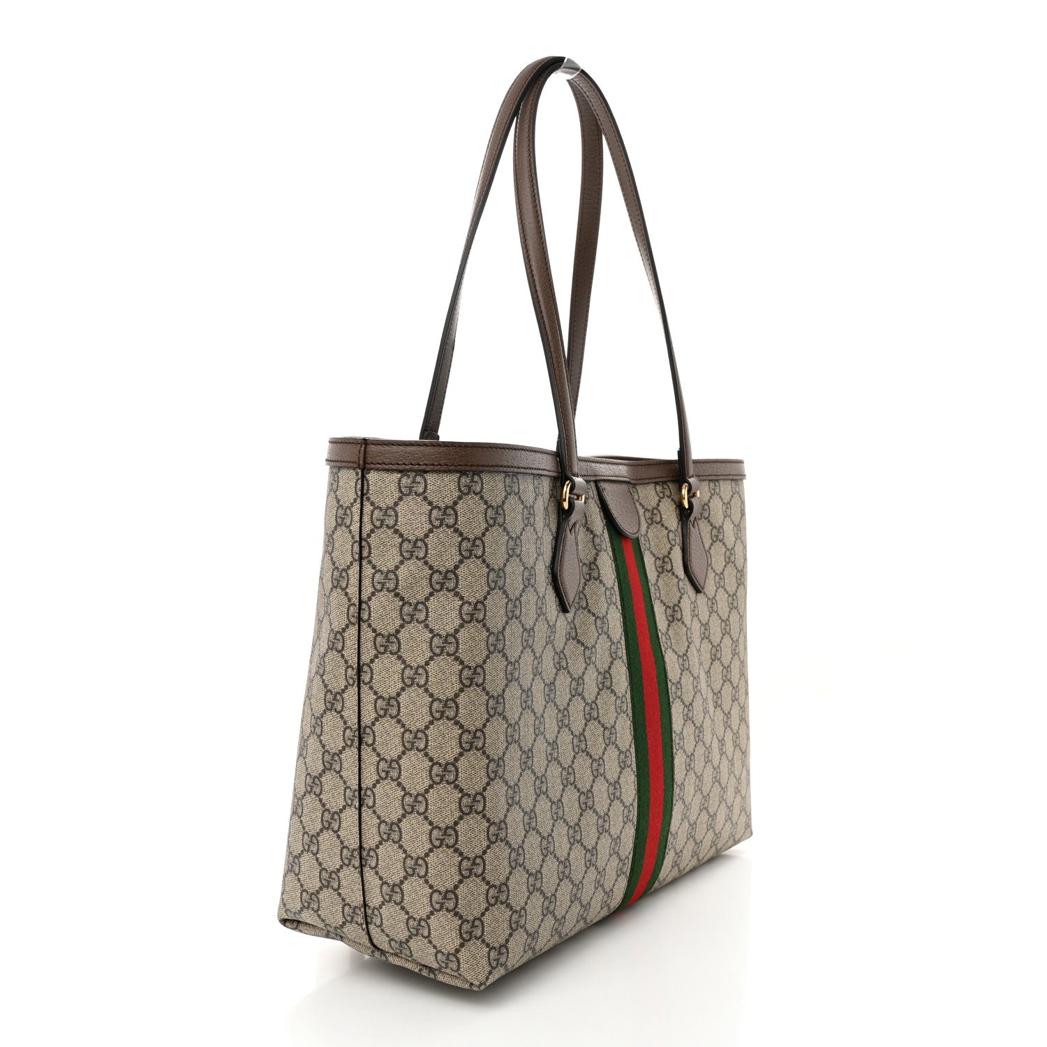 Gucci GG Supreme Monogram Textured Calfskin Web Medium Ophidia Shopping Tote Beige Ebony New Acero 3 of 10