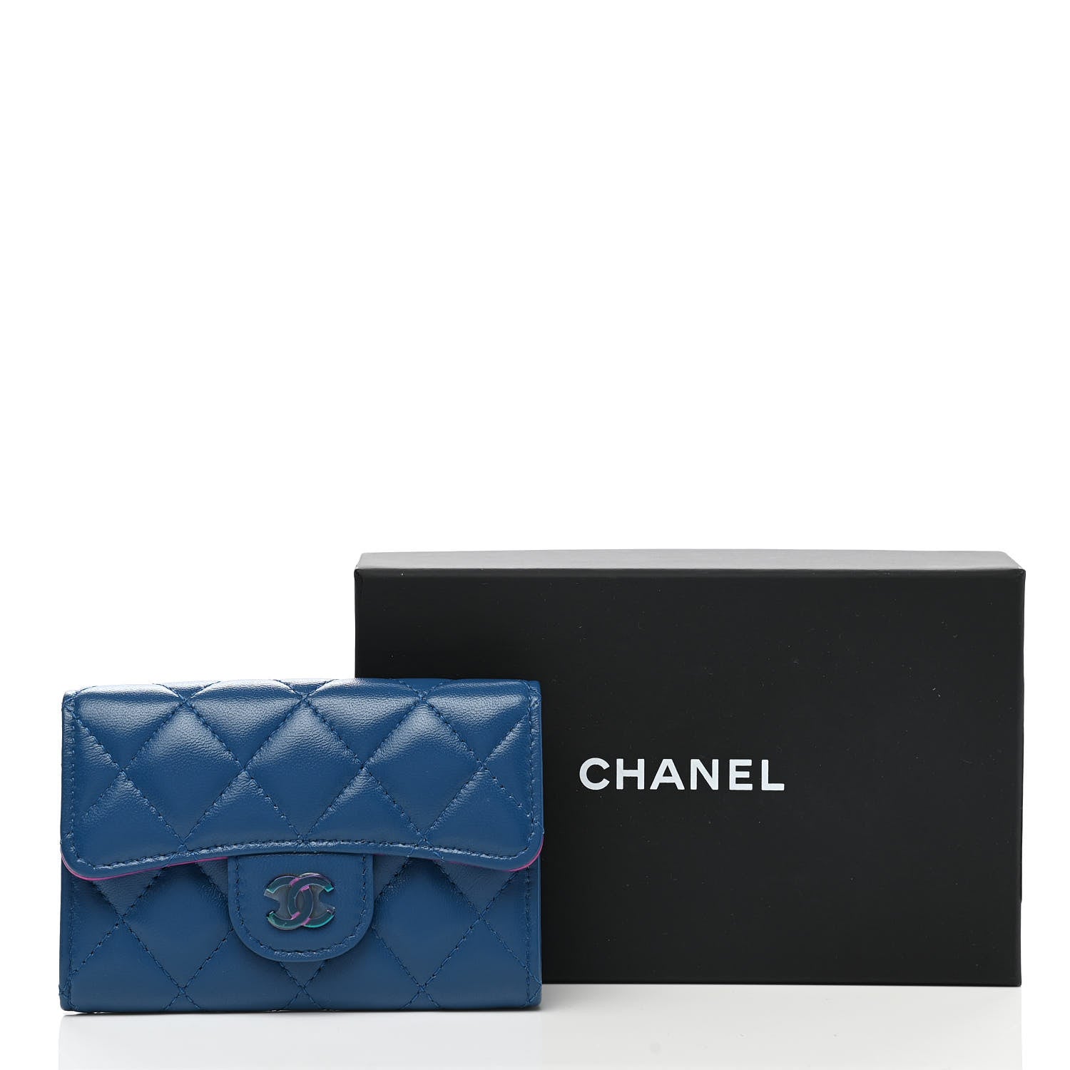 Chanel Lambskin Quilted Flap Card Holder Wallet Blue Pink 10 of 10