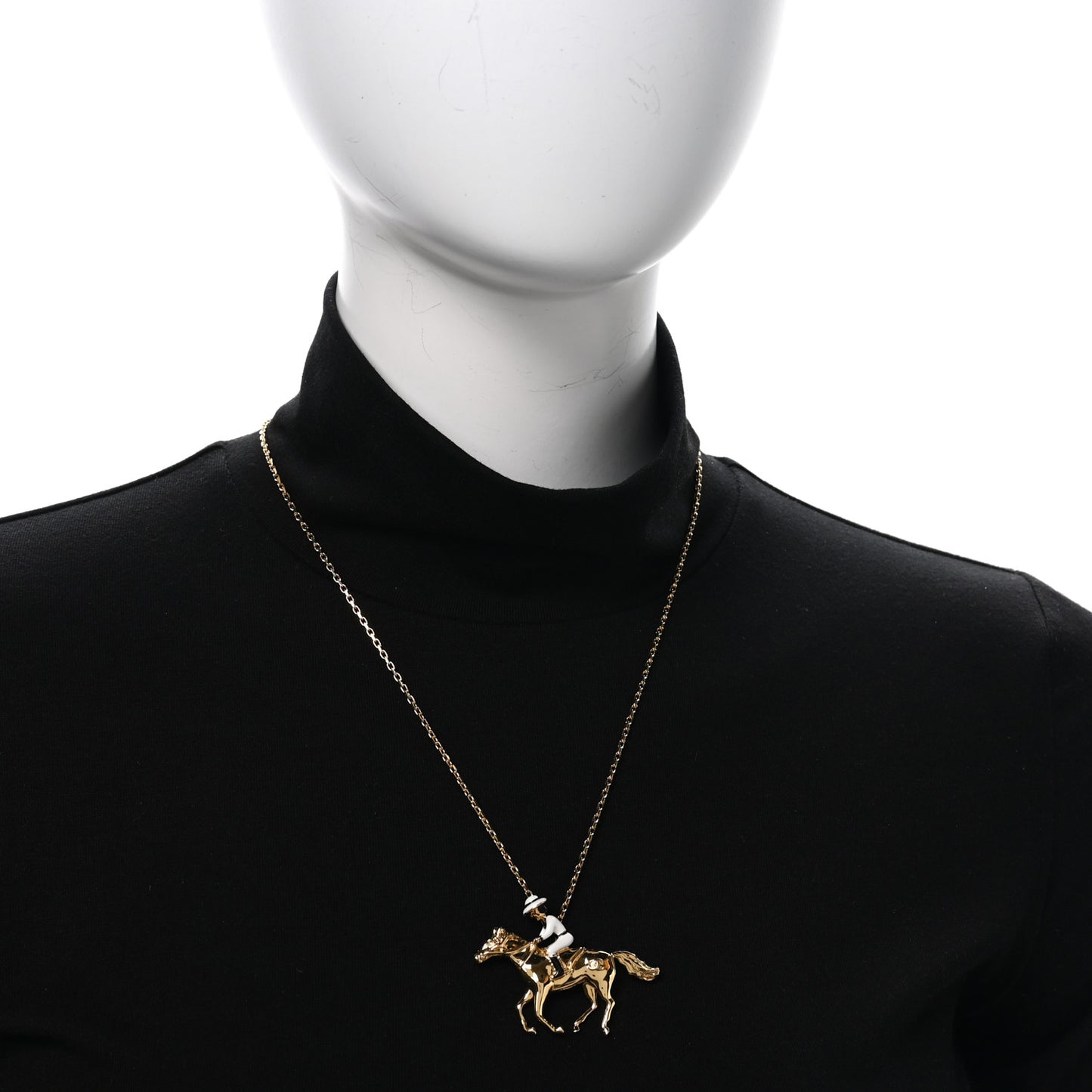 Metal Enamel Lunar New Year Horse CC Necklace Gold