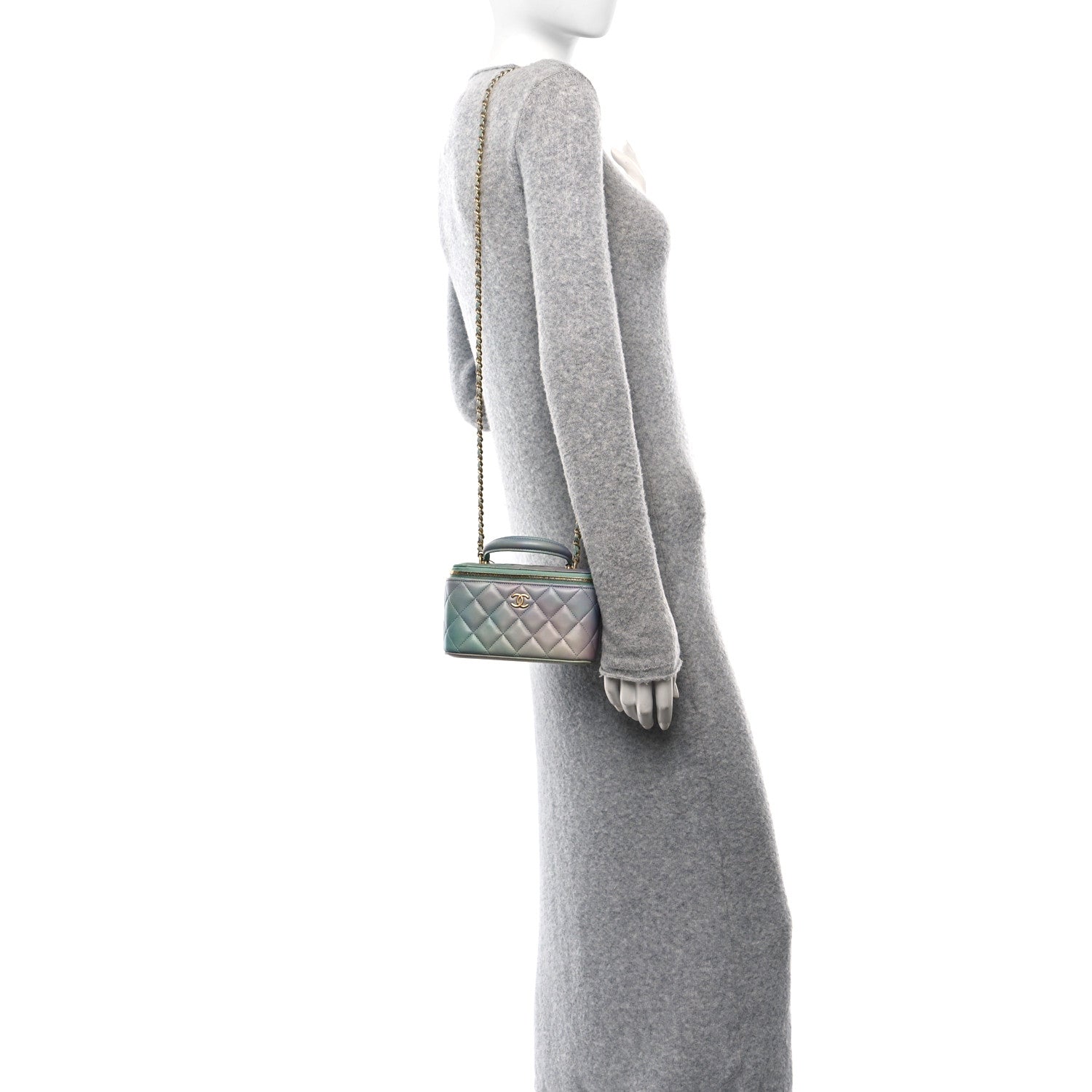 Chanel Lambskin Quilted Ombre Small Top Handle Vanity Case With Chain Blue Green 2 of 11