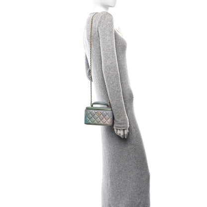 Chanel Lambskin Quilted Ombre Small Top Handle Vanity Case With Chain Blue Green 2 of 11