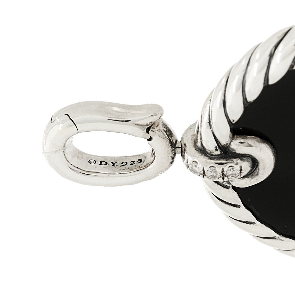 Sterling Silver Diamond Onyx Mother of Pearl 27mm Elements Disc Pendant
